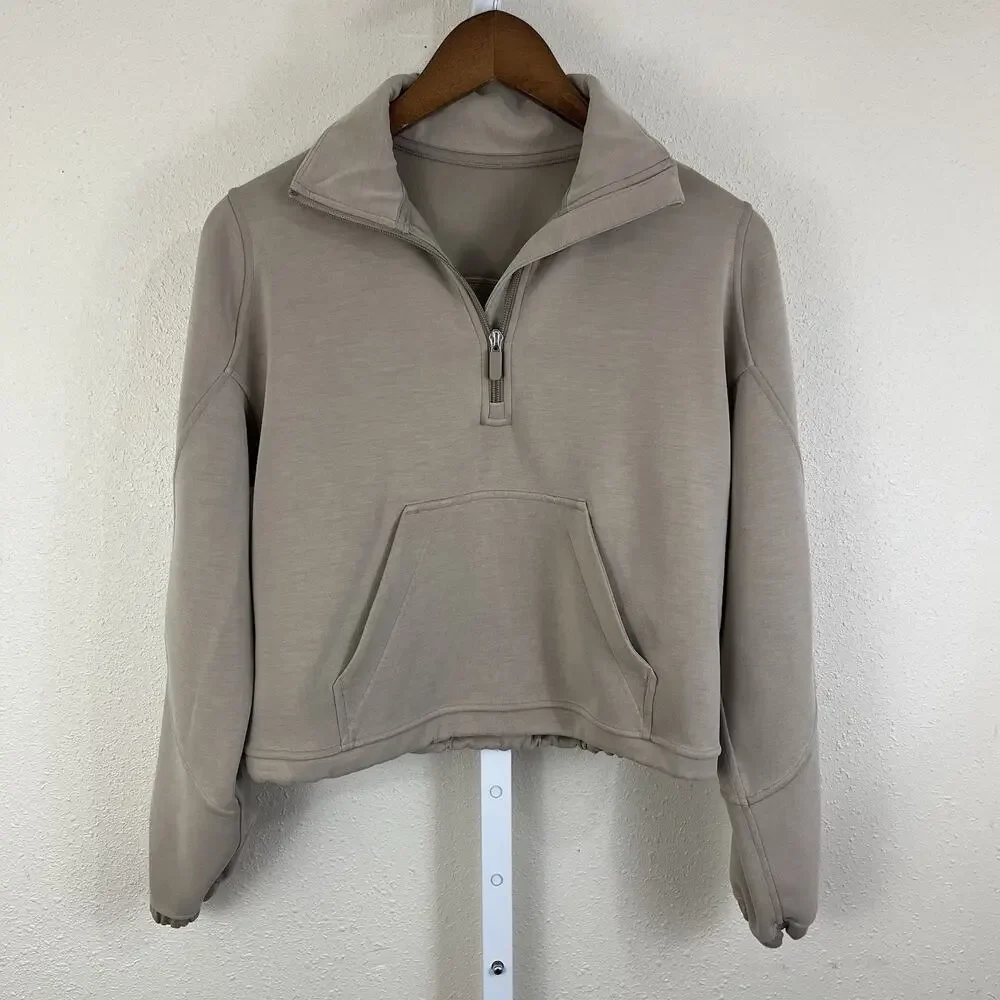 Lululemon Size 8 Brushed Softstreme Half Zip Coo Pullover Oversized Brushed Oak - Picture 2 of 8
